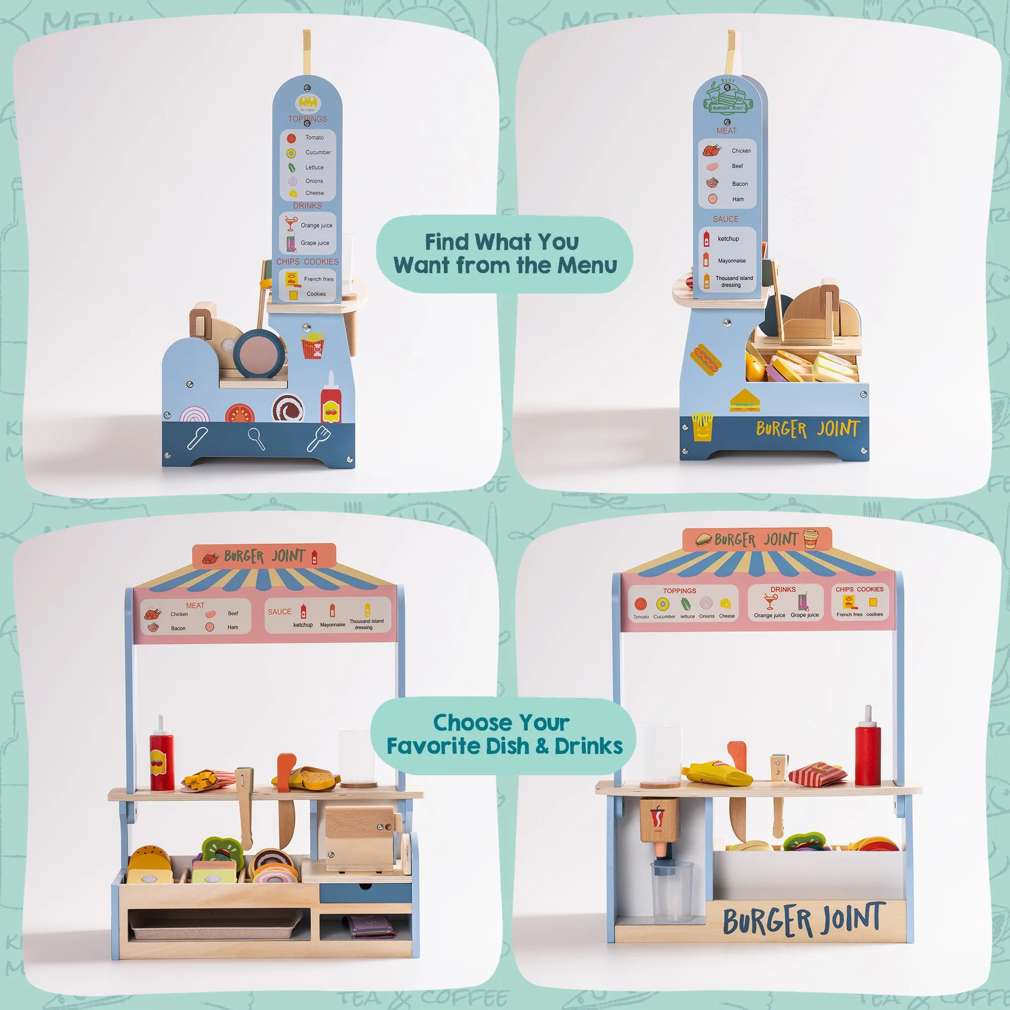 Wooden Slice & Stack Sandwich Counter with Deli Slicer,Kitchen Food Set For Toddlers And Kids Ages 3 