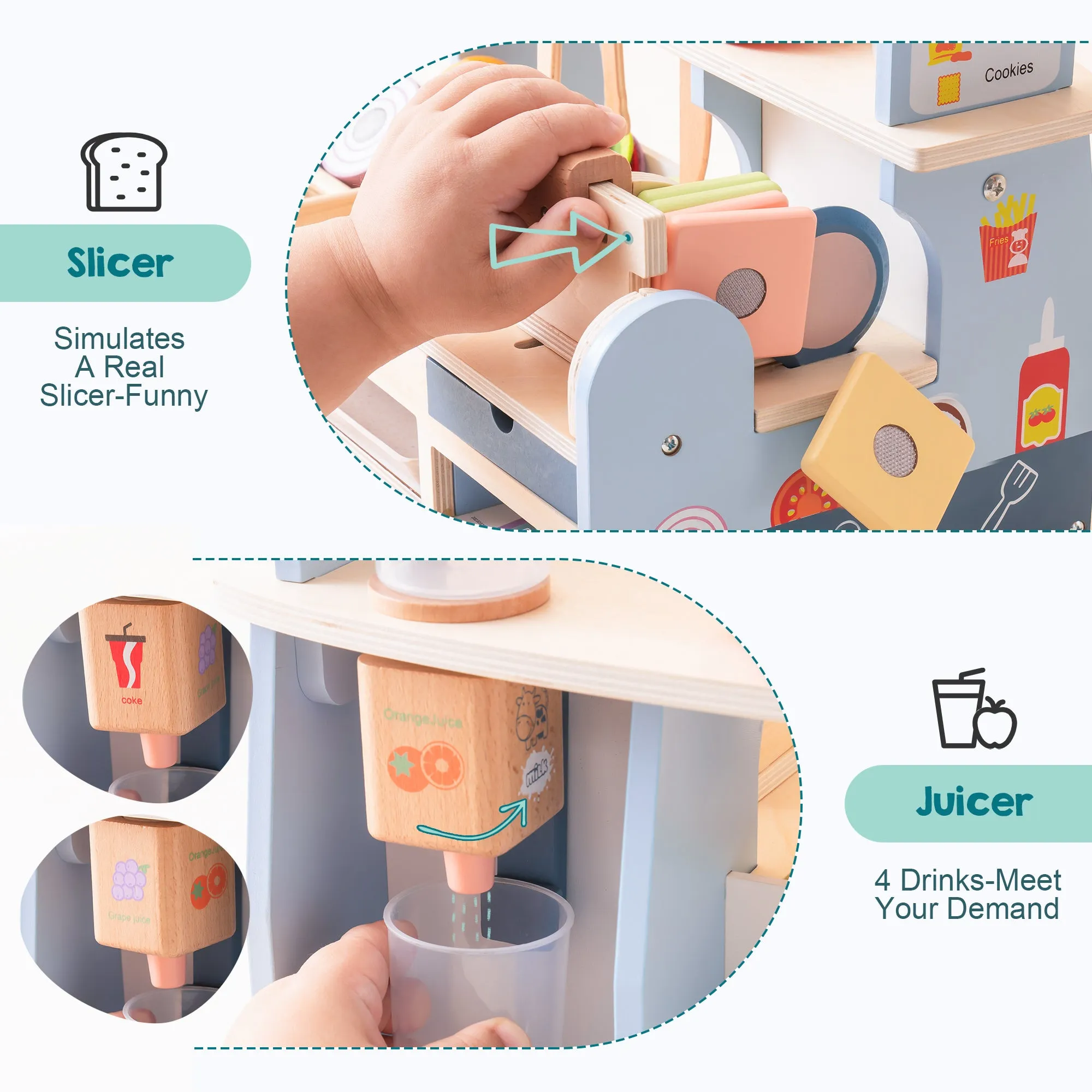 Wooden Slice & Stack Sandwich Counter with Deli Slicer,Kitchen Food Set For Toddlers And Kids Ages 3 