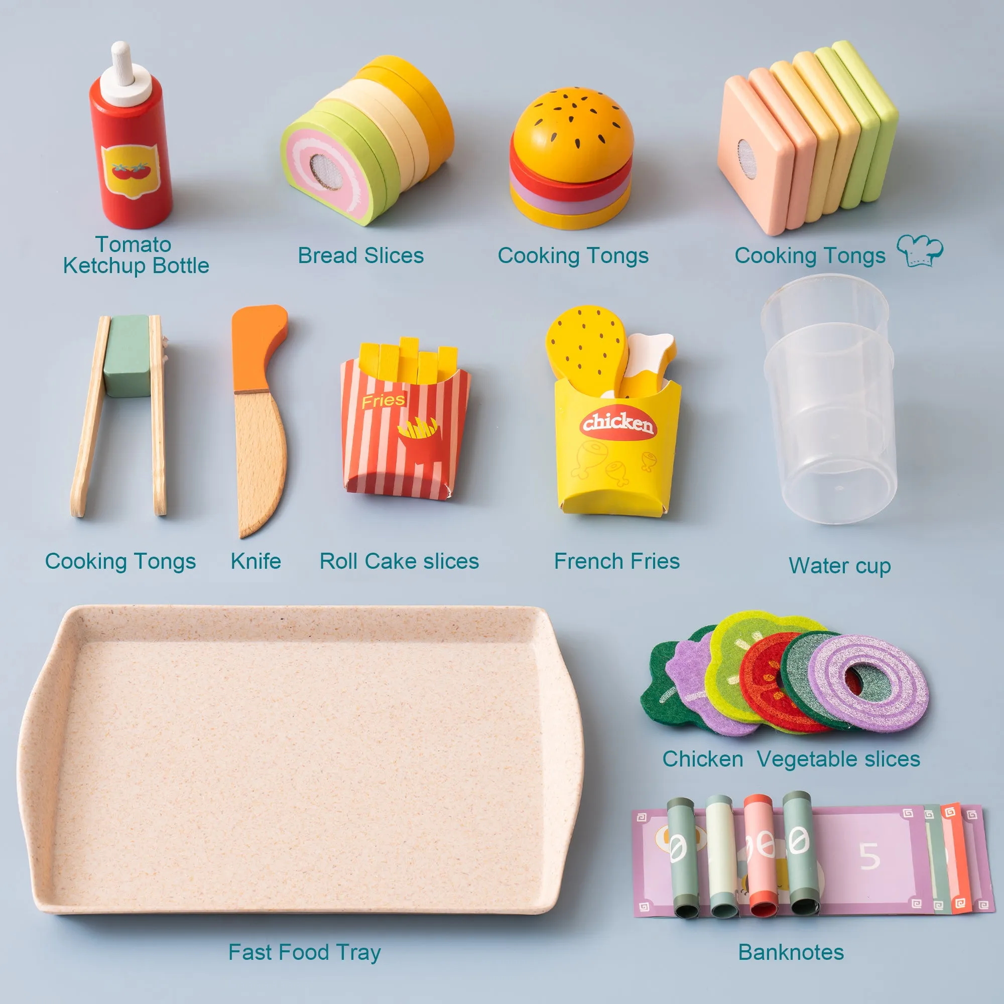 Wooden Slice & Stack Sandwich Counter with Deli Slicer,Kitchen Food Set For Toddlers And Kids Ages 3 